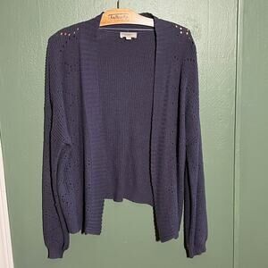 LOFT Navy Open Front Ribbed Cardigan Sweater Size Large